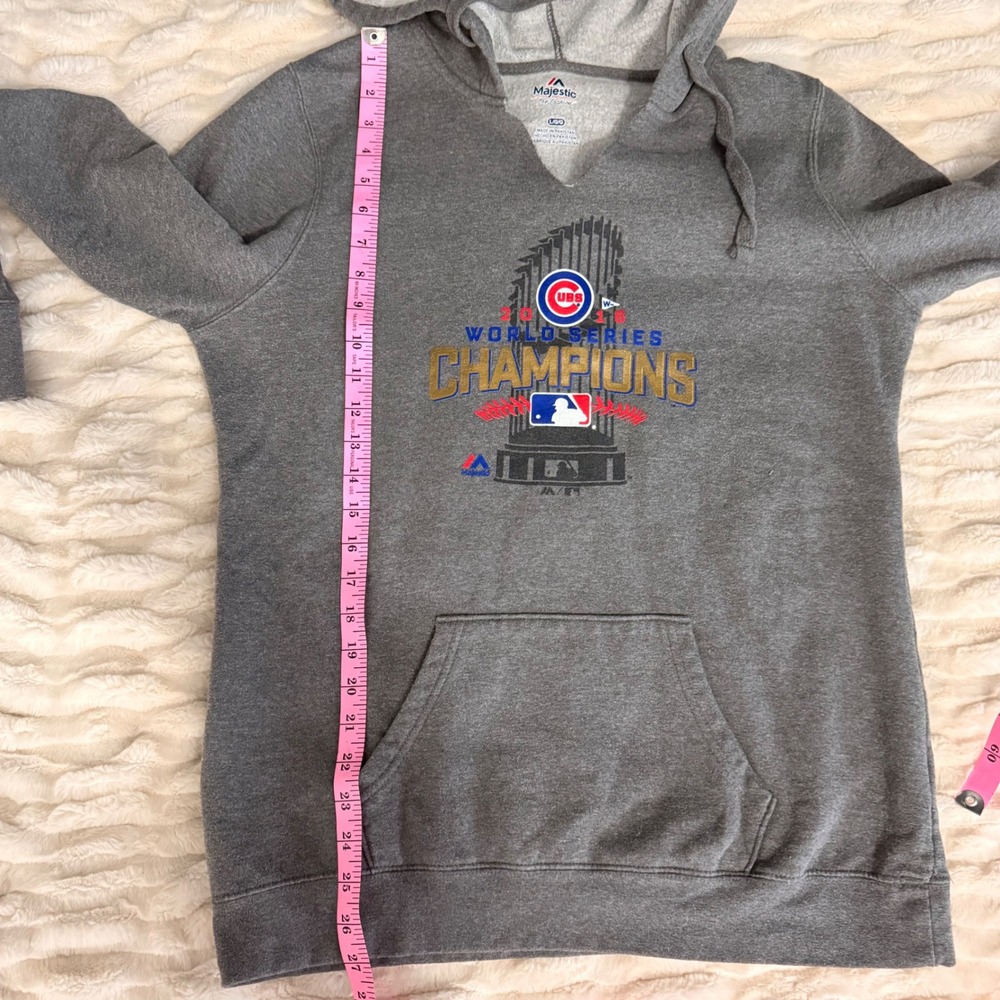 Majestic Chicago Cubs 2016 World Series Champions Hoodie V Neck Gray Size Large - Picture 9 of 9